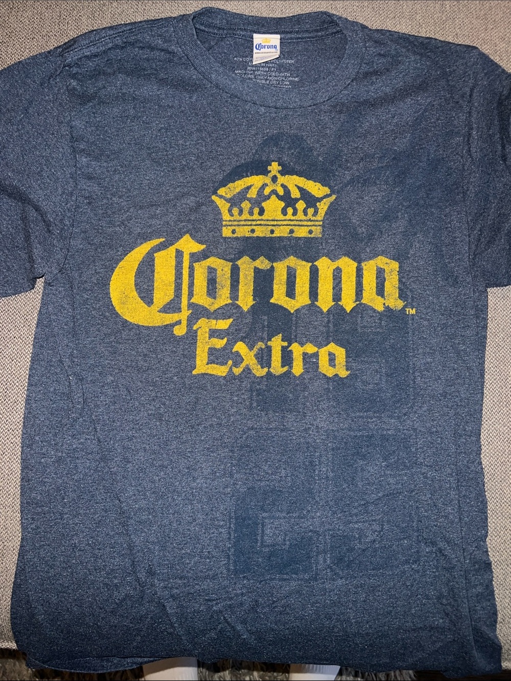 Corona Short Sleeve Tee in Navy with Yellow Logo